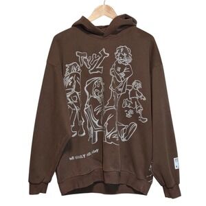Aelfric Eden Brown Oversized Hoodie Sweatshirt Graffiti Streetwear Baggy Size L